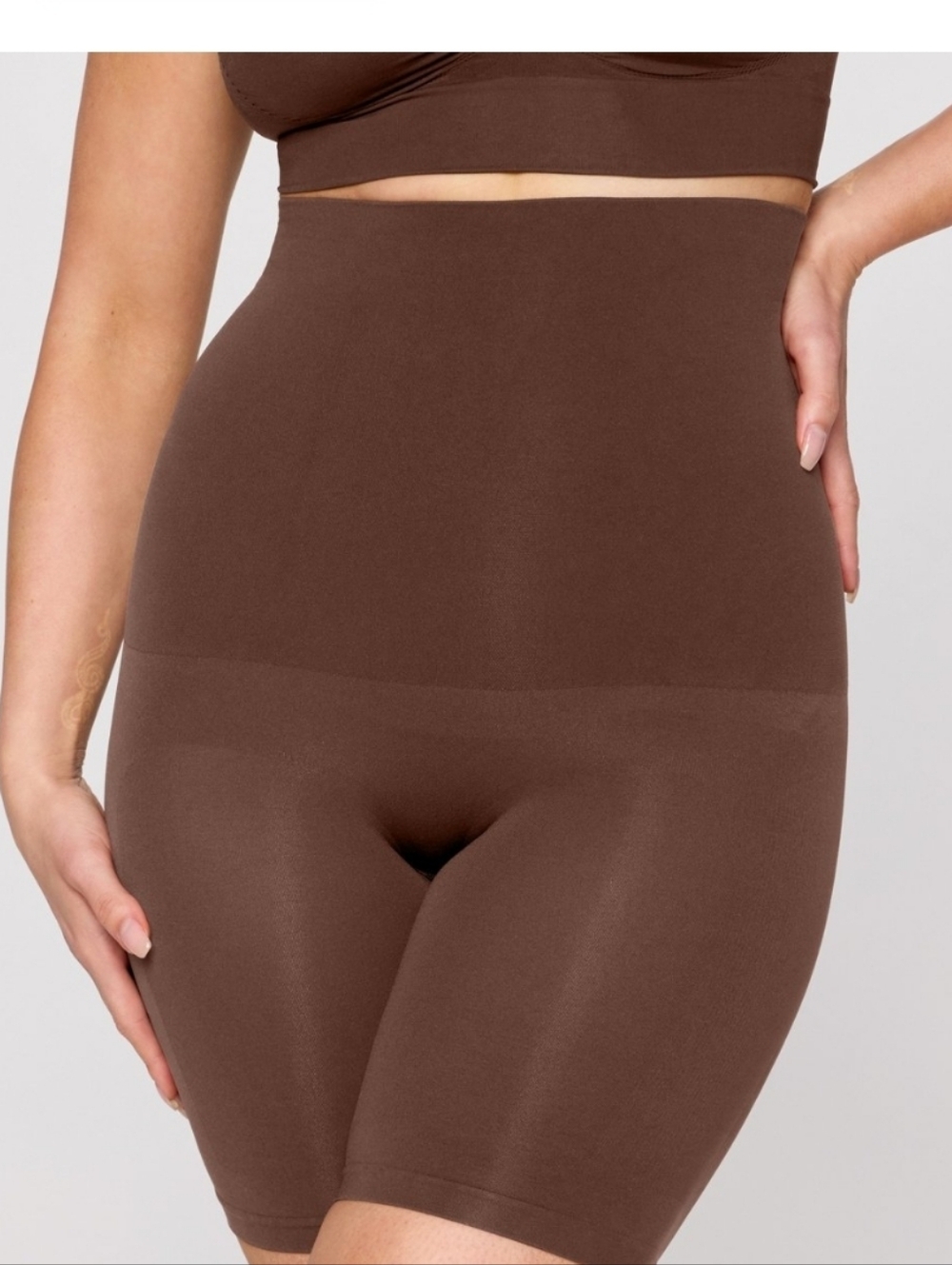 Yitty Ultra High Waist Booty Lift Shorts Size XL/XXL Chocolate Brown Open Gusset